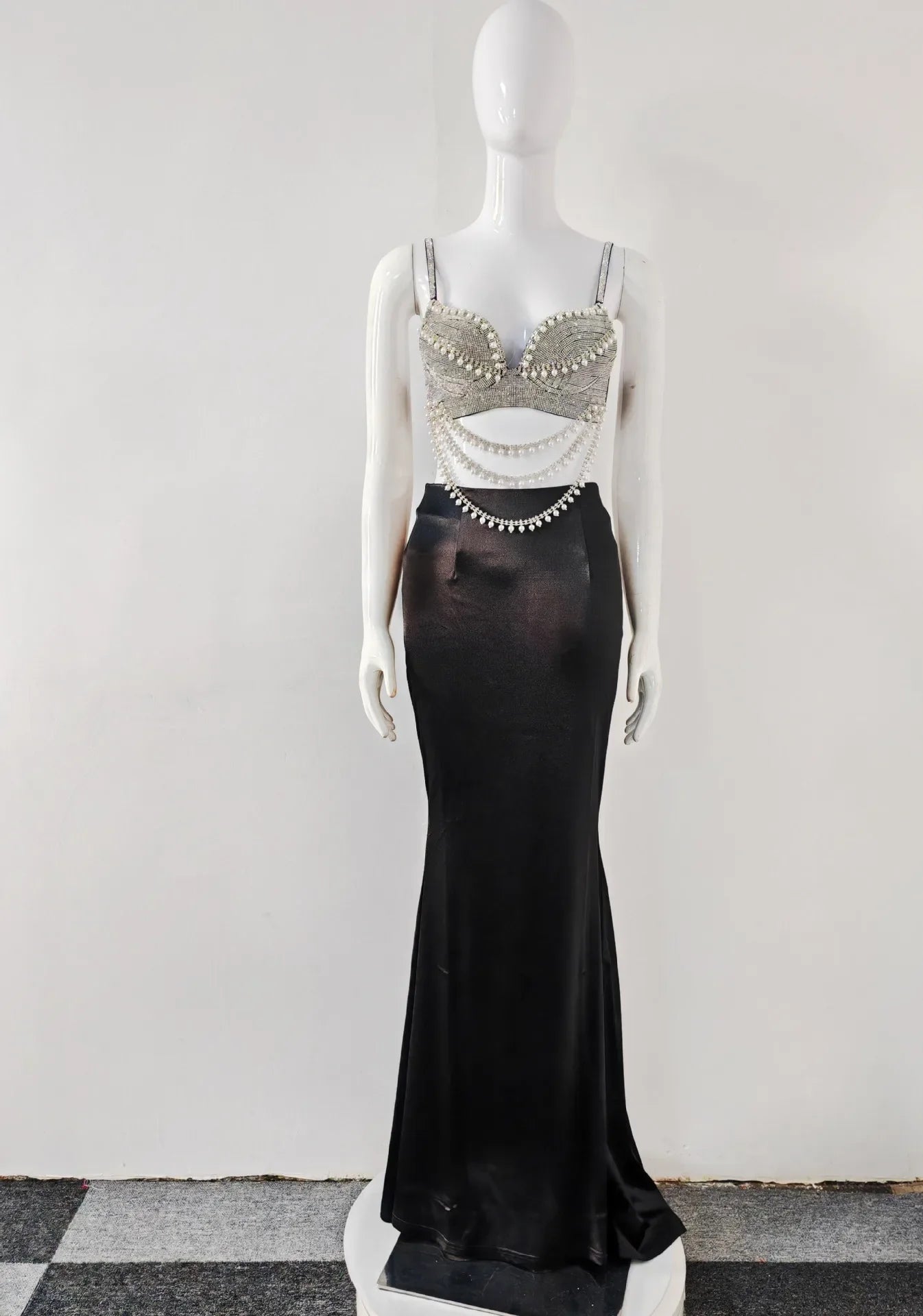 Summer Women Sexy Shinning Crystal Tops 2 Pieces Bodycon Long Dress Elegant Evening Birthday Party Cocktail Outfit