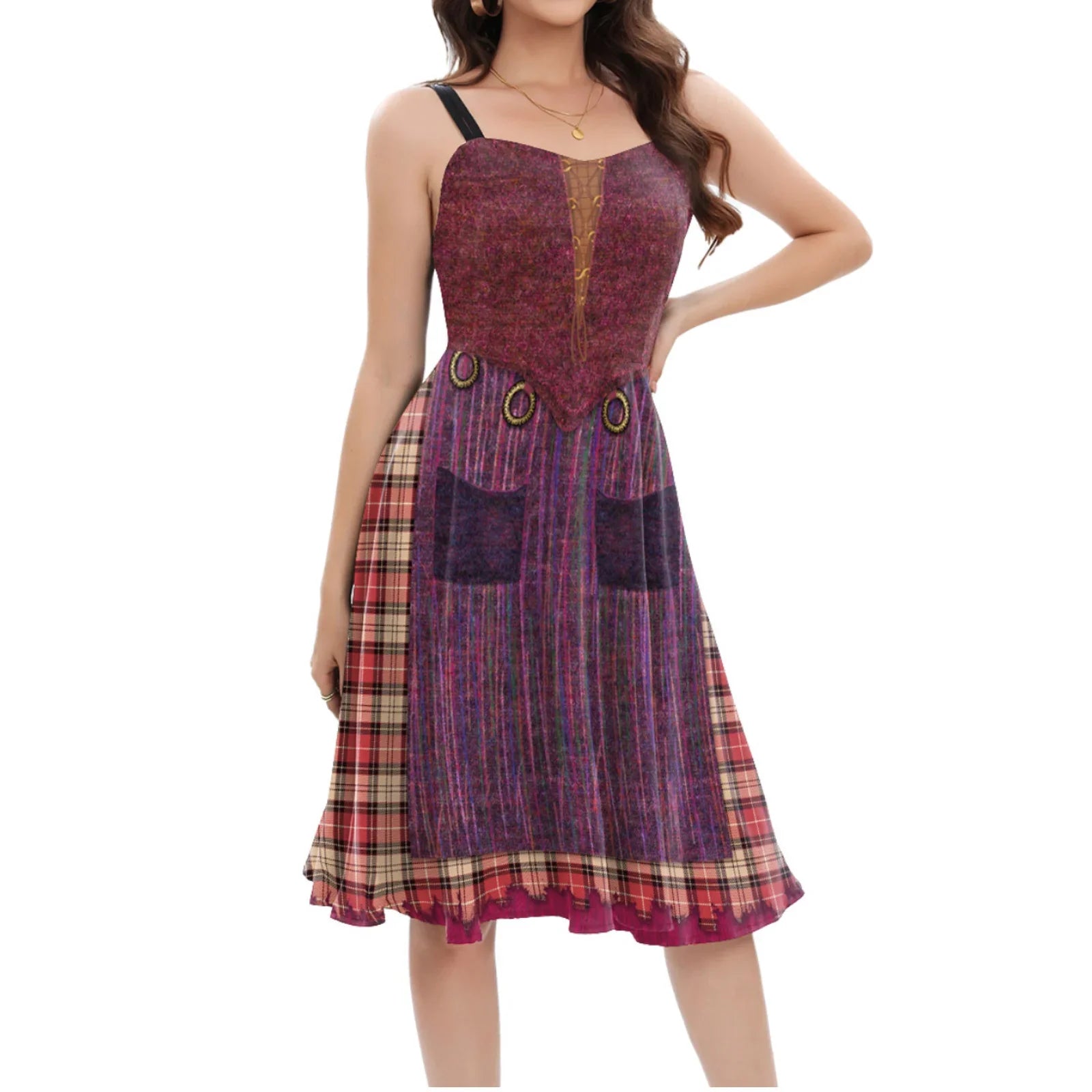 VIP FASHION Hocus Pocus Witch Dress for Women Winifred Sanderson Mary Sarah Sister Cosplay Costume Adult Halloween Classic Dress B361-1040