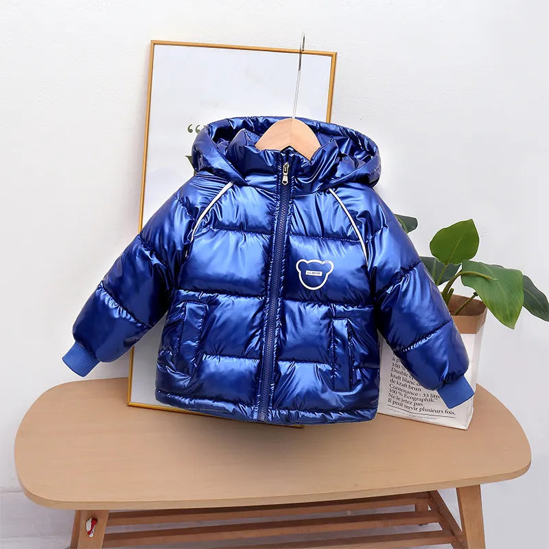 Winter add Velvet warm coat hooded Down jacket thickened cartoon print for 1-7year old boys and girls 2024 new childrens clothes Photo Color 1