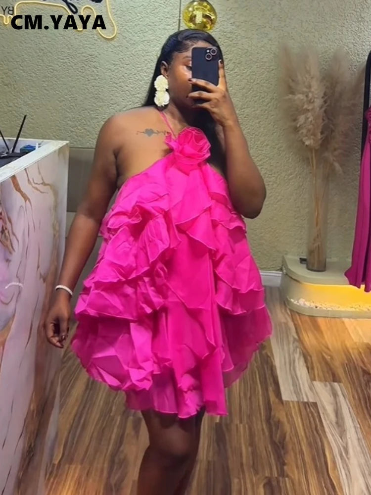 CM.YAYA Women Sleeveless Cascading Ruffles Smock Big Swing Dress 2025 Birthday Vacation Street Summer Party Dresses Vestidos