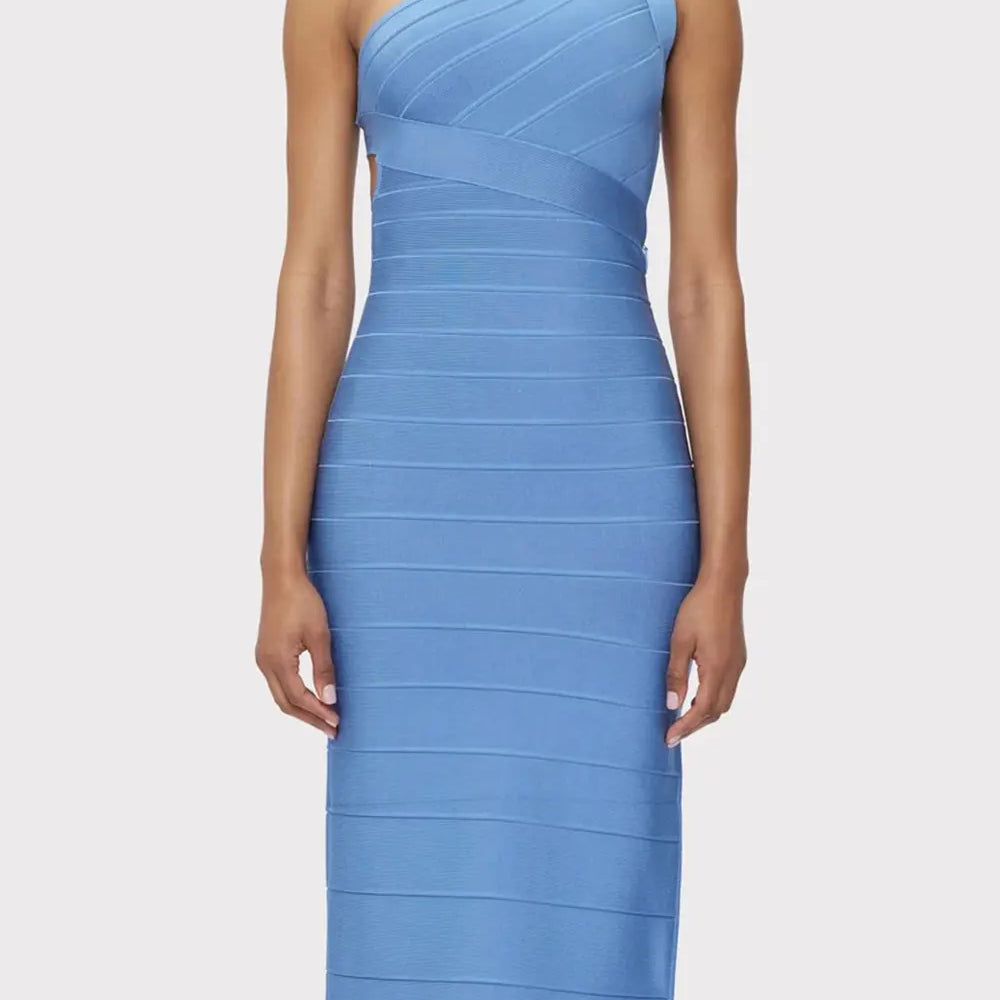 2025 Elegant Women's Single Shoulder Sleeveless Bandage Dress with Diagonal Collar Bodycon Bareback Split and Knee Dress Vestido