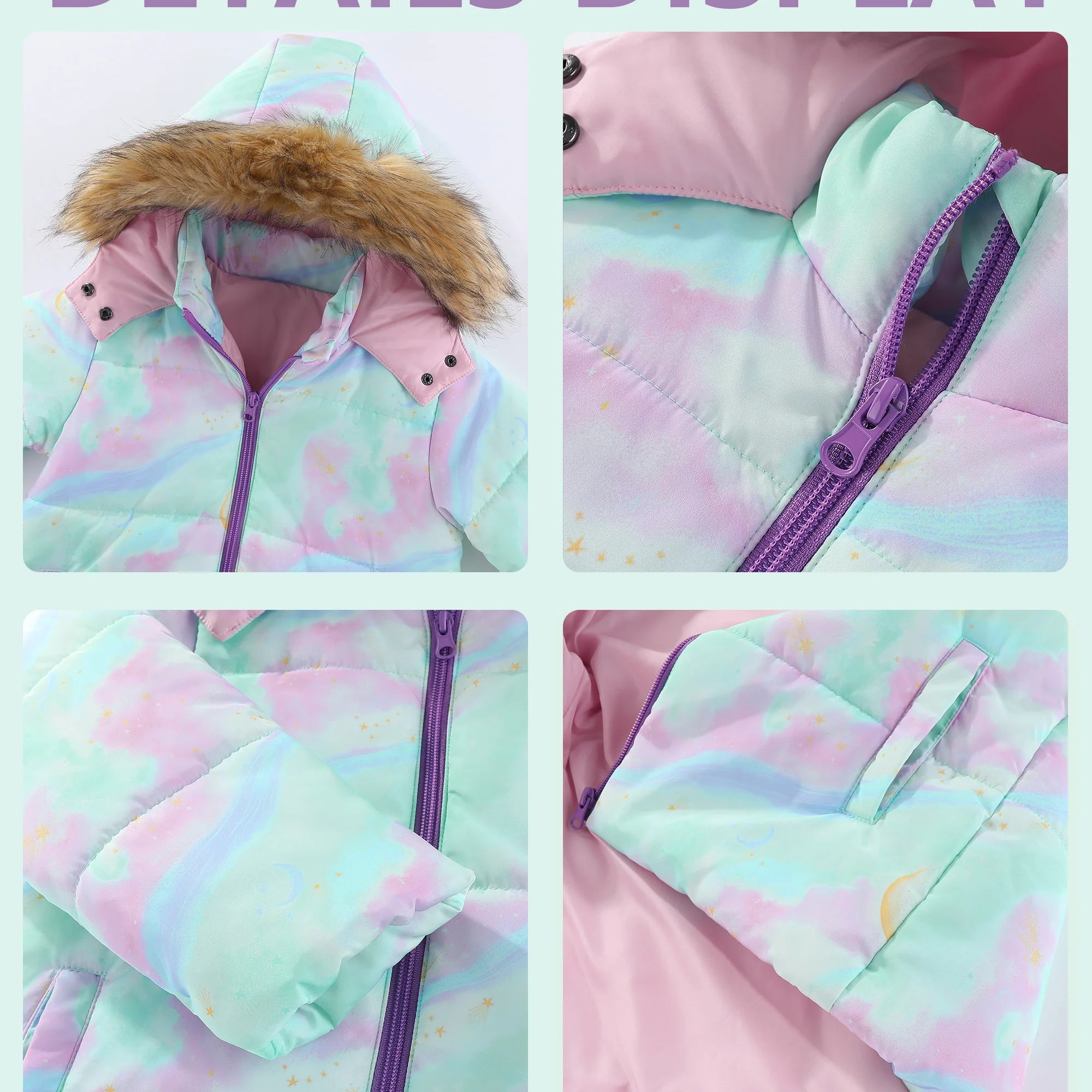 4-7T Kids Girls Ski Suits Winter Warm Coat Jackets Pants Snowboard Skiing Suit Set Snow Suits Thick Cotton Padded