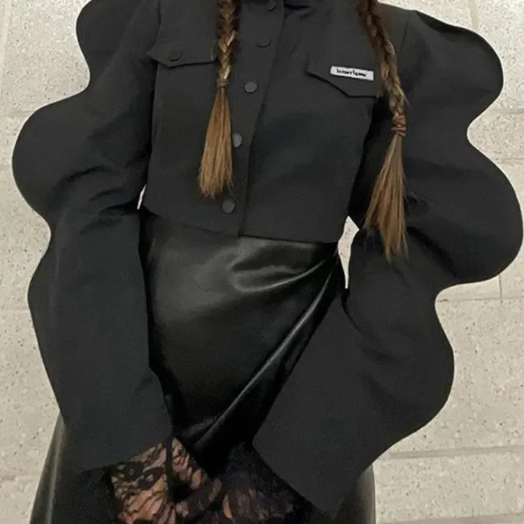 Y2k Tops Women Jacket Fashion Black Top Long Puff Sleeves Sweatshirt Spring Autumn Female Designer Streetwear Party Club Coat