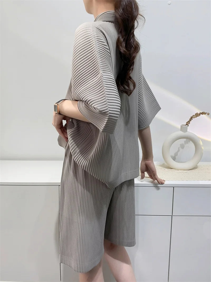 Miyake Pleated Spring Summer Loose Casual Wide-leg Five-quarter Pants High-waisted Versatile Straight Pleated Pants Women