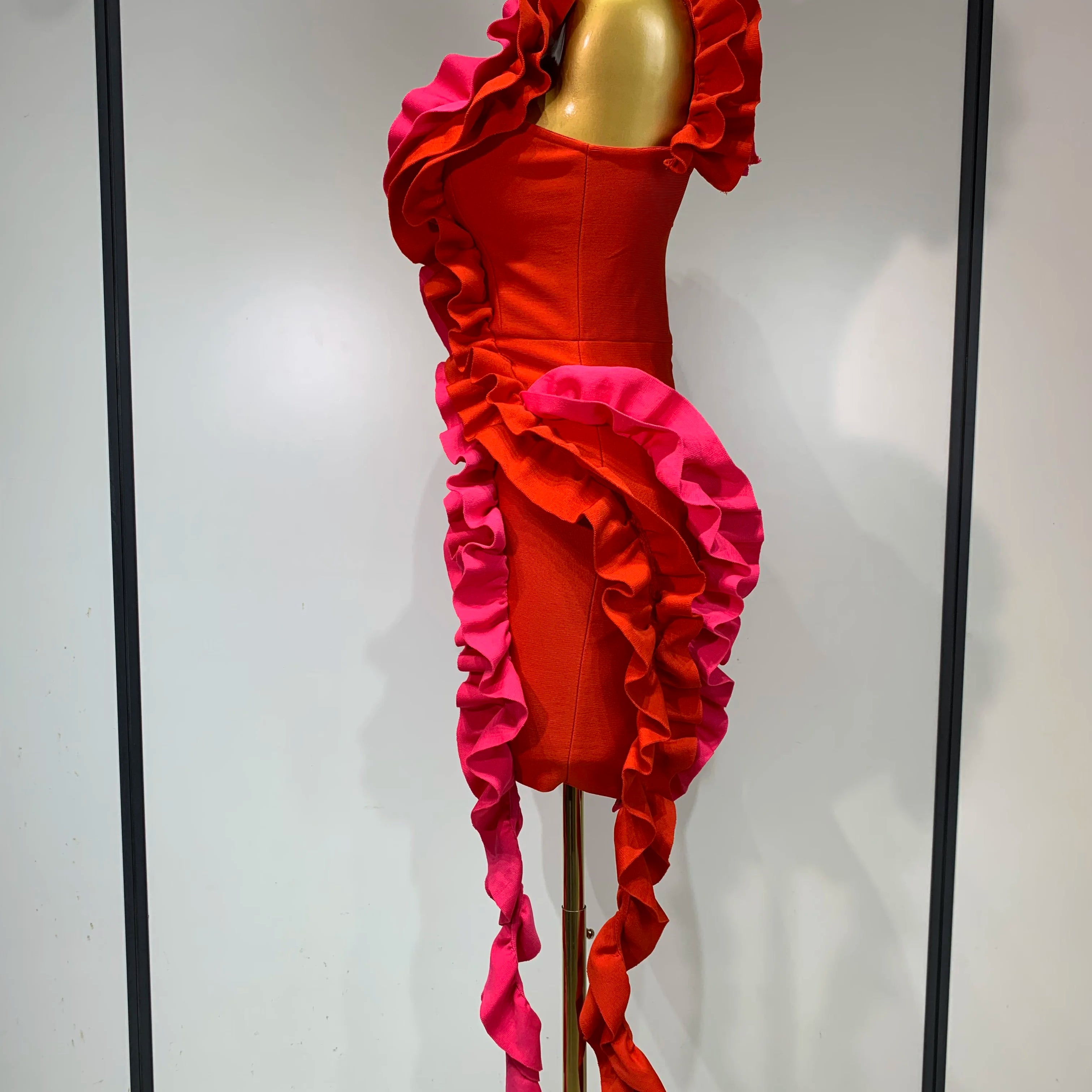 Women Sexy One Shoulder Red Ruffles Bodycon Bandage Dress 2025 Celebrity Elegant Evening Birthday Party Club Luxury Dresses