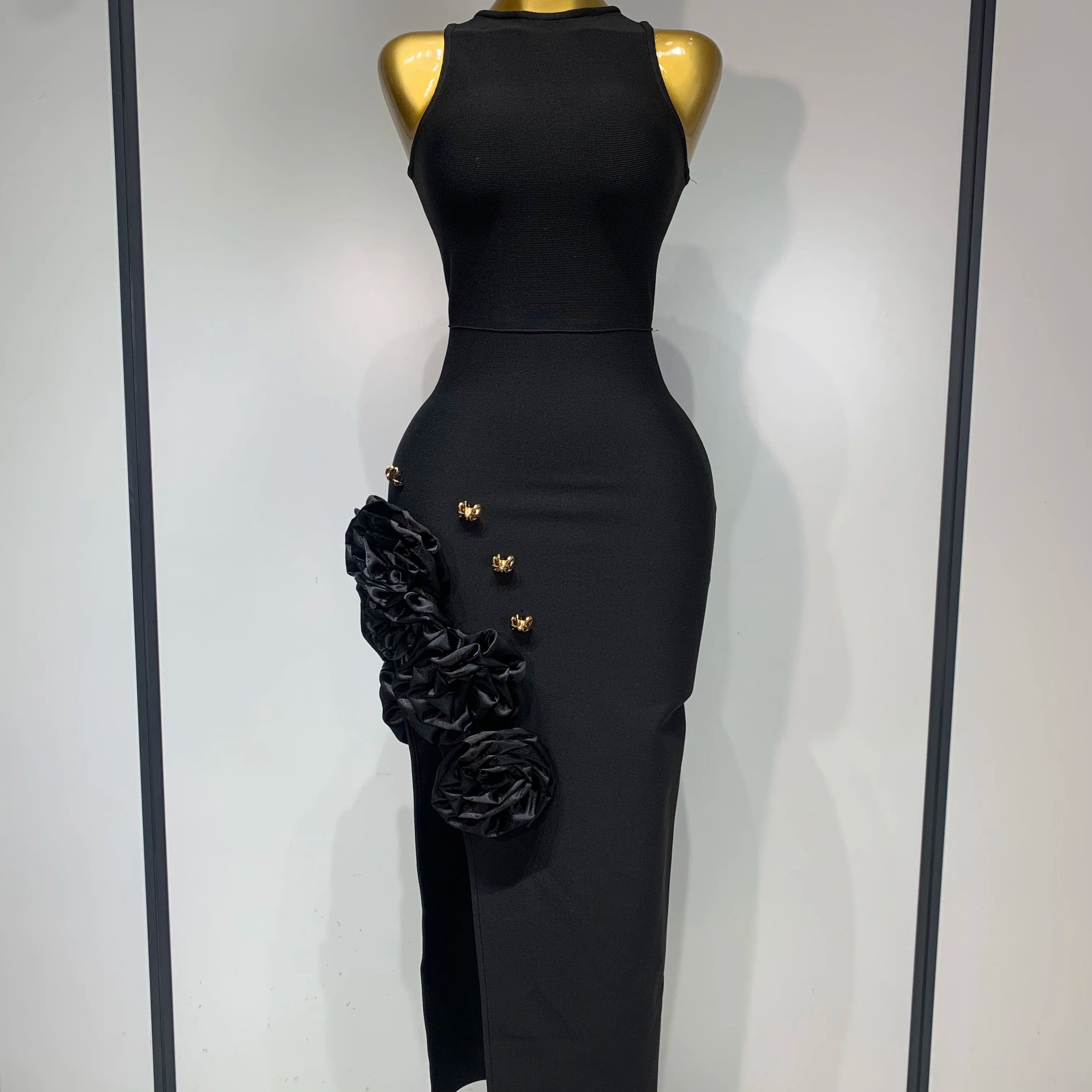 Women Fashion Celebrity Sexy Applique Black Long Bodycon Bandage Dress 2025 Elegant Evening Party Club Luxury Birthday Dresses