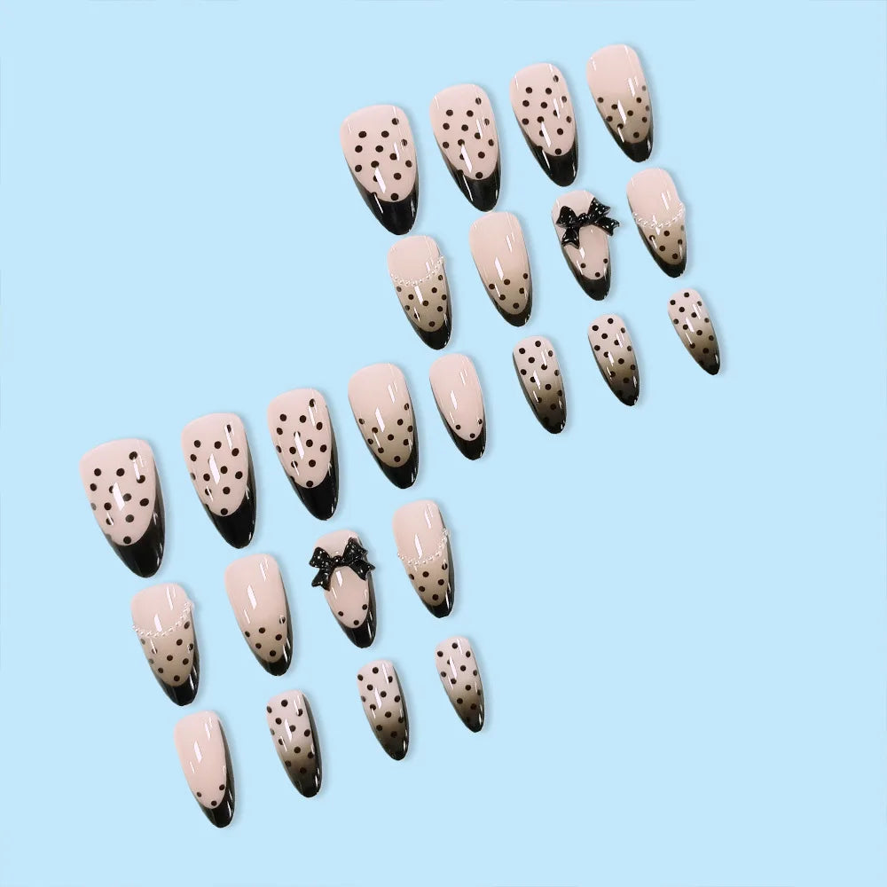 Spicy Girls Almond Fake Nails 24Pcs French Press On Nails Polka Dot/Stripe Printed Charm Manicure Full Cover Stick-on False Nail