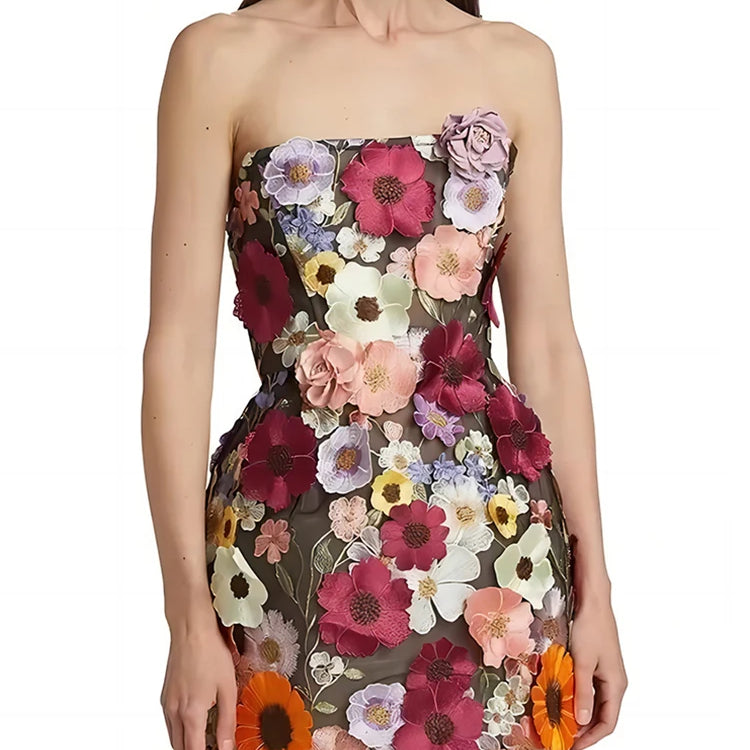 Arrival Pink Color Women Sexy Strapless Colorful Florals Bodycon Mini Dress Girls' Birthday Party Celebrate Vacation Dress