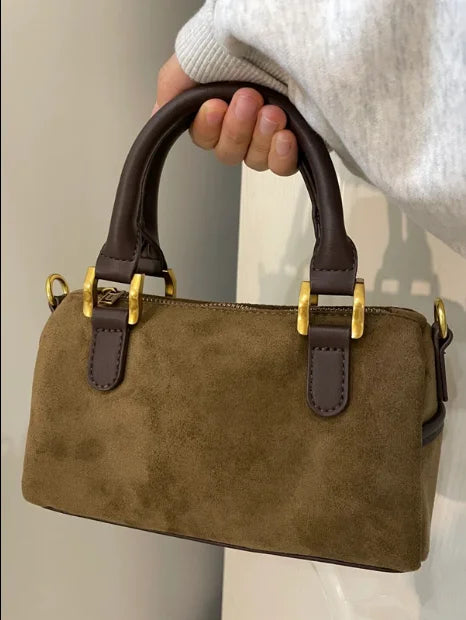 Retro Advanced Crossbody Bags Wintertime Fashion Trend Women's Portable Shoulder Bags Brown Suede Versatile Boston Bags Dark Brown
