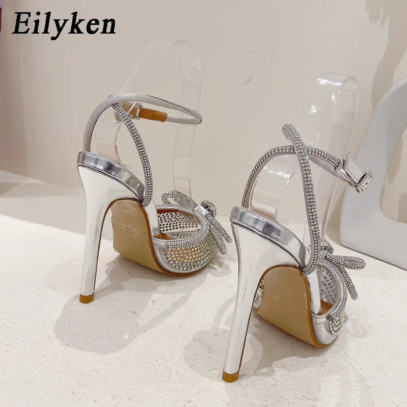 PVC Transparent Women Pumps Sexy Butterfly-knot CRYSTAL High Heels Pointed Toe Wedding Prom Sandals Spring Shoes