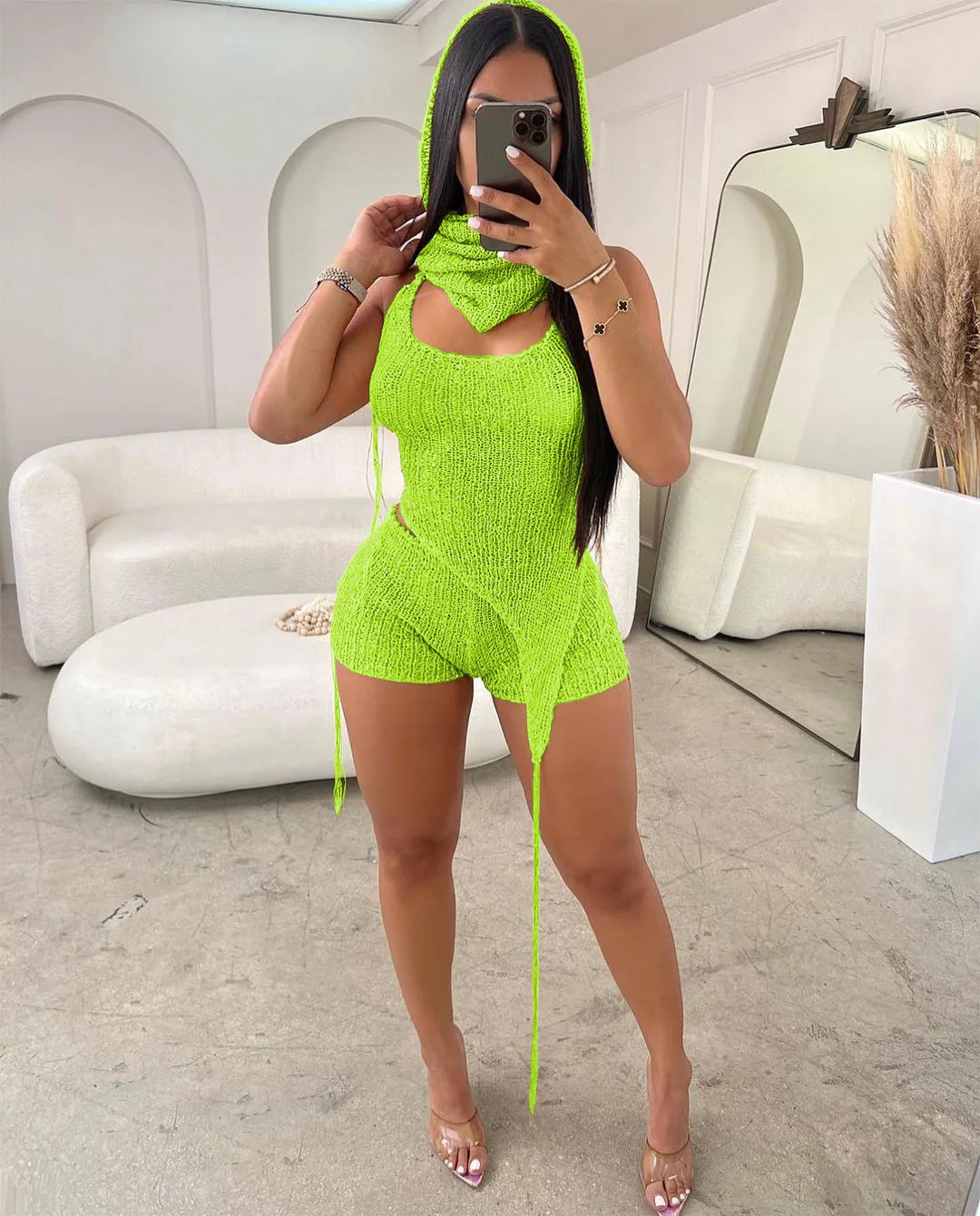 CM.YAYA Knit Ribbed Women's Set Halter Neck Backless Crop Top with Hat Shorts Suit 2023 Summer Two 2 Piece Set Outfit Tracksuit