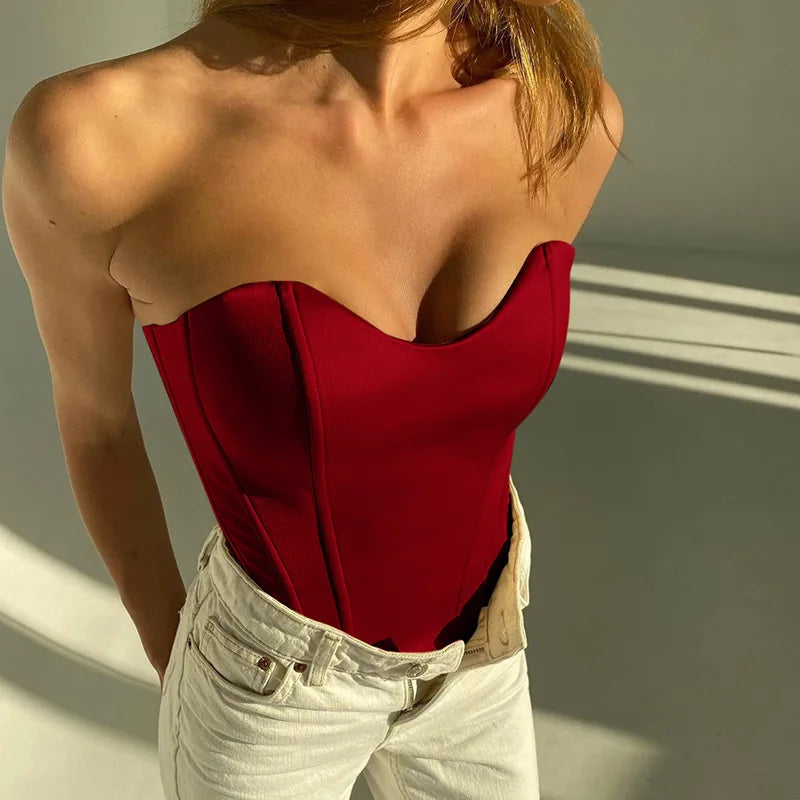 Sexy Women Tube Tops Solid Sleeveless Slim Skinny Corset Cropped Top 2023 Summer Casual Elegant Female Strapless Vest Red