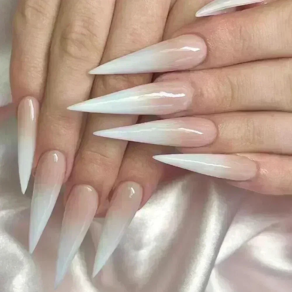 24Pc False Nails with Glue Almond Black Red Gradient Design Detachable Rhinestone Acrylic Fake Nail Long Stiletto Press on Nails