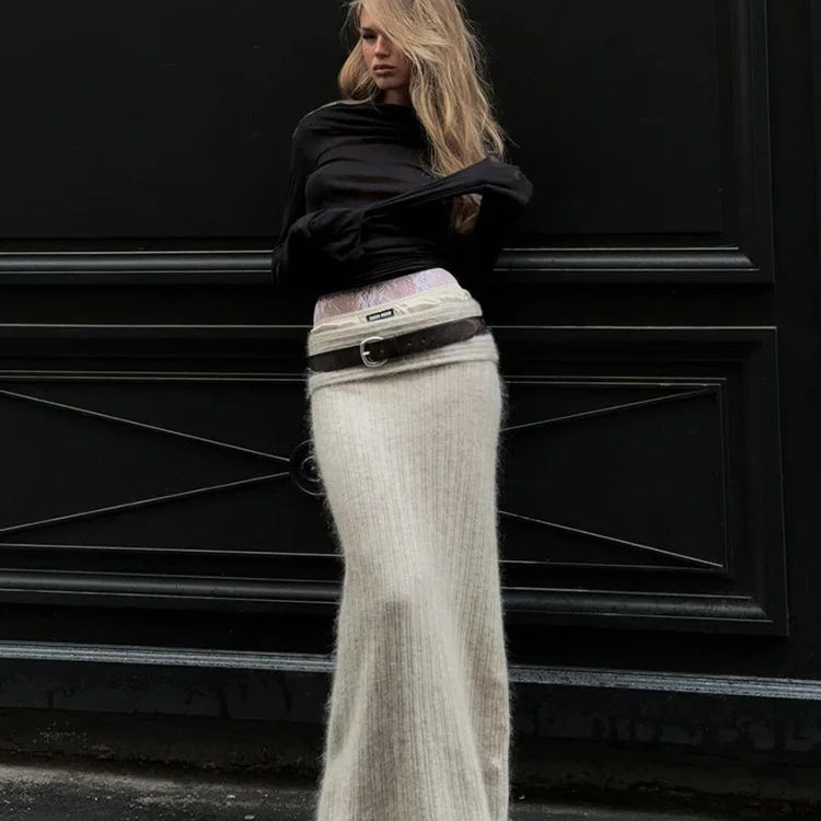 Lygens Knitting Elegant Bodycon Solid Stretchy High Waist Women'S Skirts Winter Wholesale Streetwear Korean Y2K Fashion Clothes Khaki