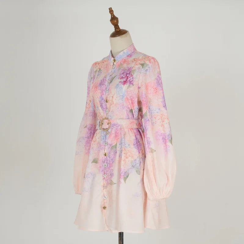 Shot In Stock European and American Vacation Style Long Sleeve Printed Short Dress Elegant Socialite Dress