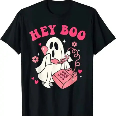 Hey Boo Funny Halloween Costume Spooky Season Scary Ghost T-Shirt Gift Gothic Style Streetwear Clothes Horror Graphic Tee Tops black