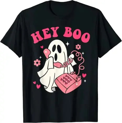 Hey Boo Funny Halloween Costume Spooky Season Scary Ghost T-Shirt Gift Gothic Style Streetwear Clothes Horror Graphic Tee Tops black