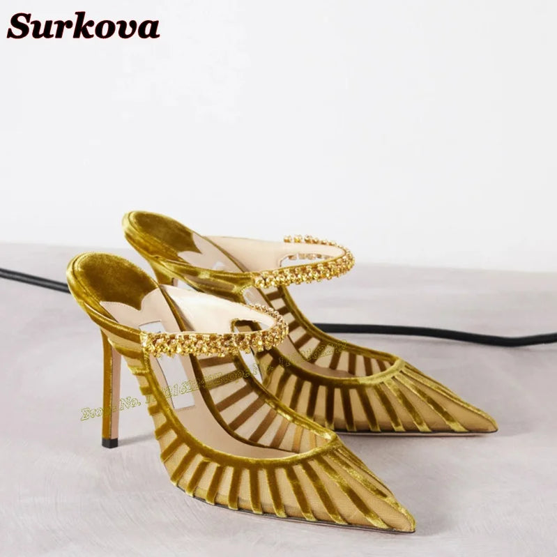 New Summer Breathable High Heels Fashionable Outdoor Wear Pointed Stiletto Slippers Versatile Hollow Dress Women'S Shoes 43