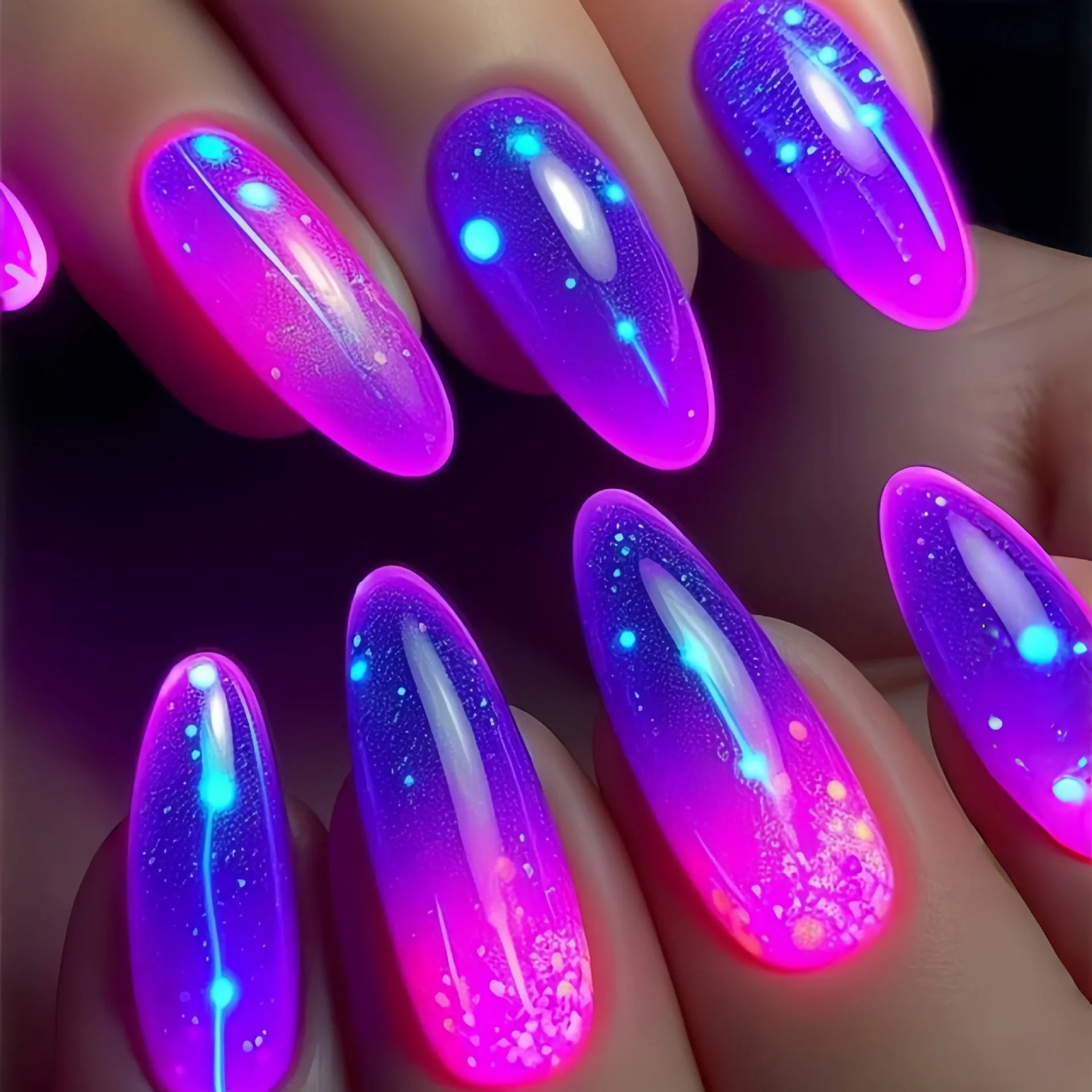 24pcs/set Medium Square fake nails Gradient Aurora flame Lightning stripes starry sky faux ongles tips press on false nails art