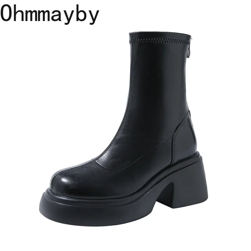 Winter Short Boots For Women Fashion Back Zippers Ankle Boots Female Elegant Square Heel Women's Knight Bootties