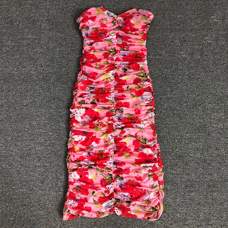 Print Color Women Sleeveless Sexy Strap Bodycon Mid-calf Dress Celebrate Nightclub Party Vacation Birthday Dress Wholesale