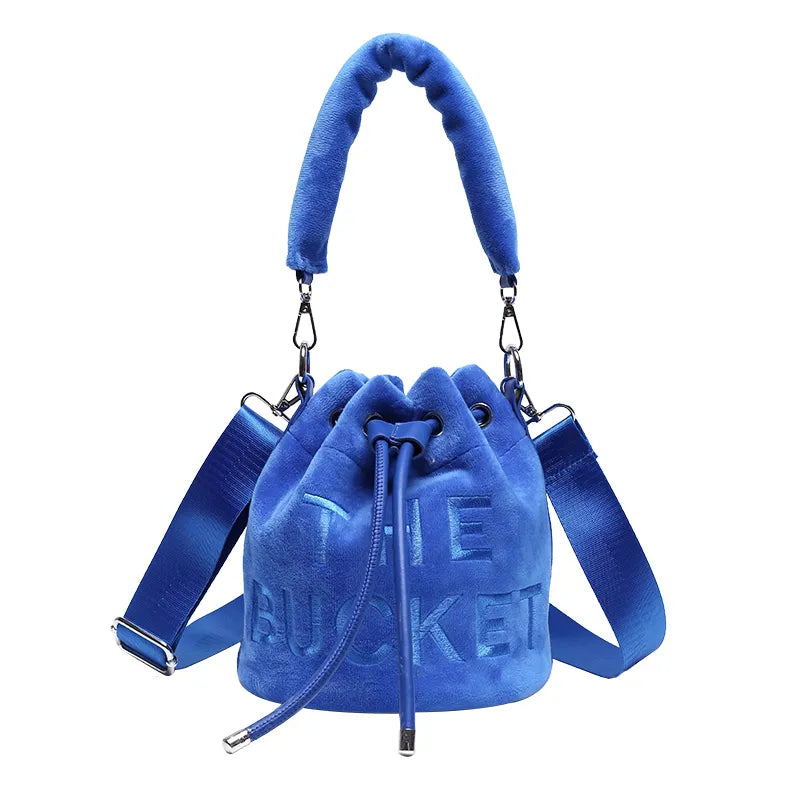 Winter Velvet Bucket Bags for Women Fashion Purses and Handbags Designer Crossbody Bag Luxury Shoulder Bag New Satchel Lady Bag blue shoulder bag 20X20X20cm