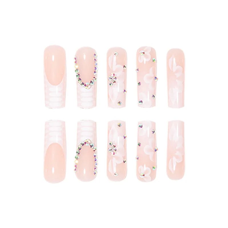 24pcs French Flower Snake Pattern Crocodile Pattern Press on Nails Simple Nails Full Cover Wearable False Nails