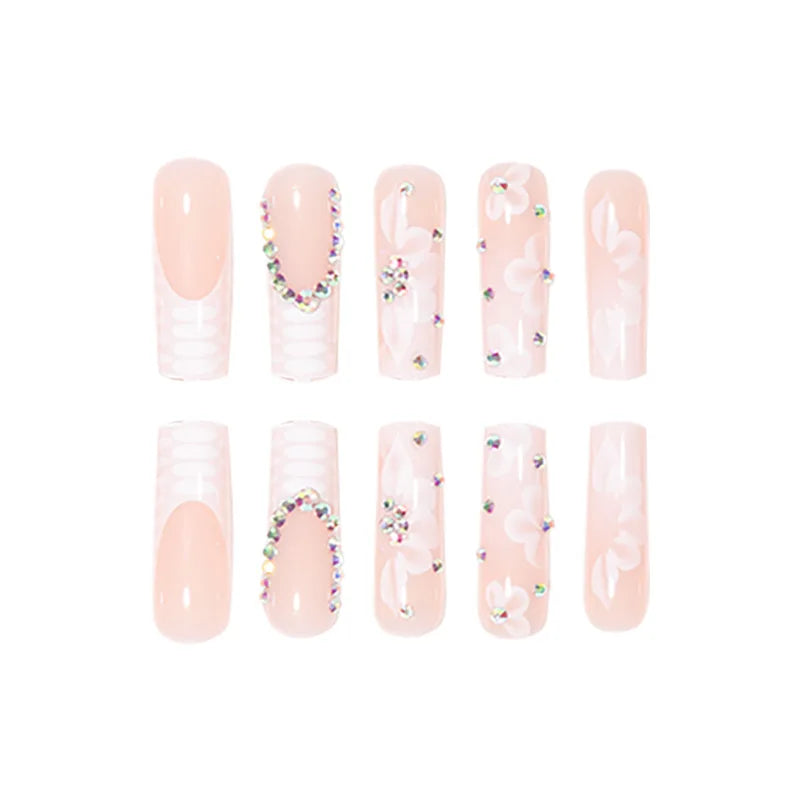 24pcs French Flower Snake Pattern Crocodile Pattern Press on Nails Simple Nails Full Cover Wearable False Nails