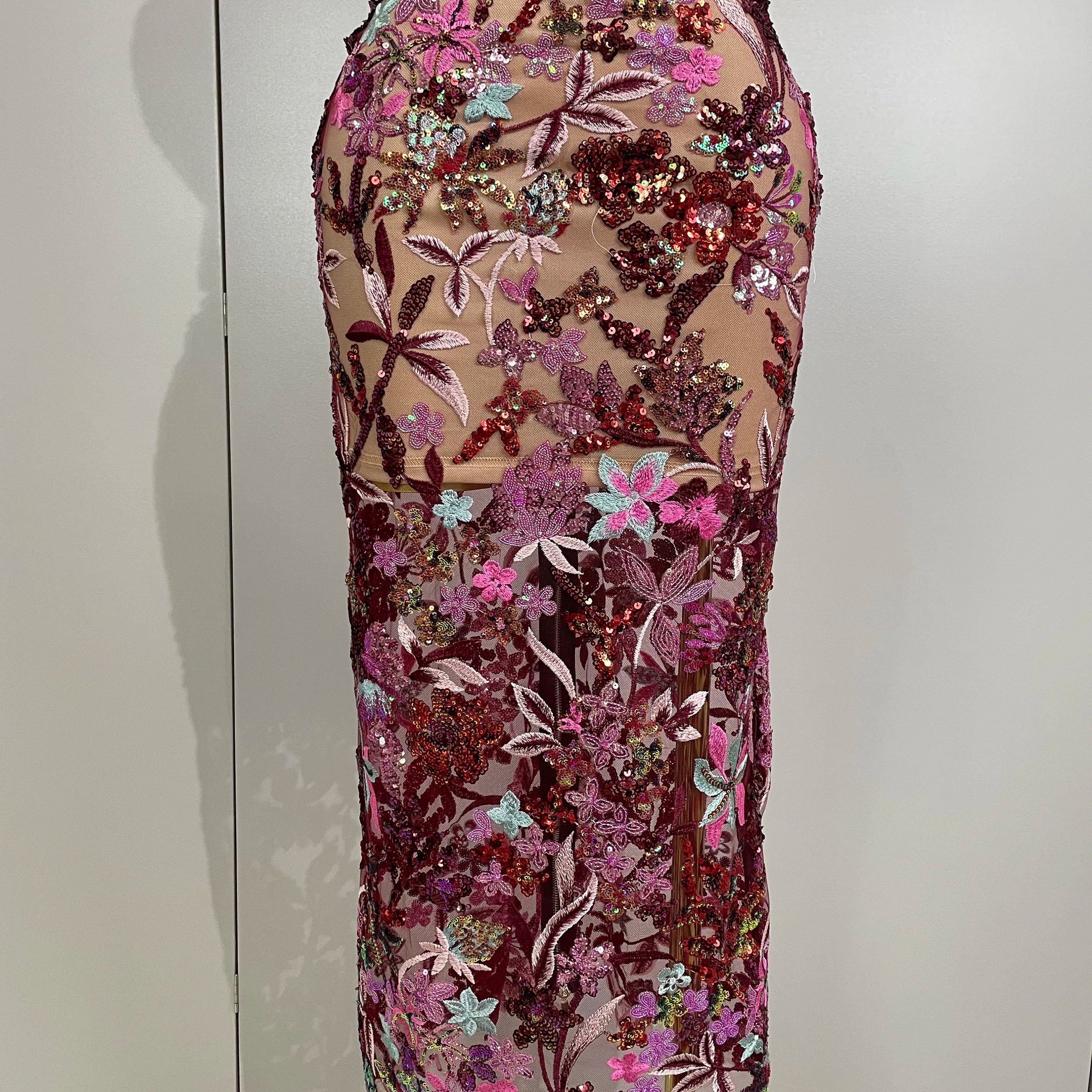 Sexy Strapless Floral Sequin Long Dress 2025 New Women Sequins Flower Backless Long Slim Dress Evening Party Runway Gown Dress