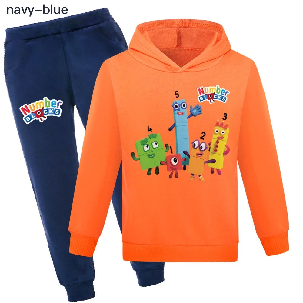Number Blocks Clothes Kids Pullover Hoodies Navy Pants 2pcs Sets Boys Cartoon Sportsuit Toddler Girls Outfits Children's Clothing COLOR 9