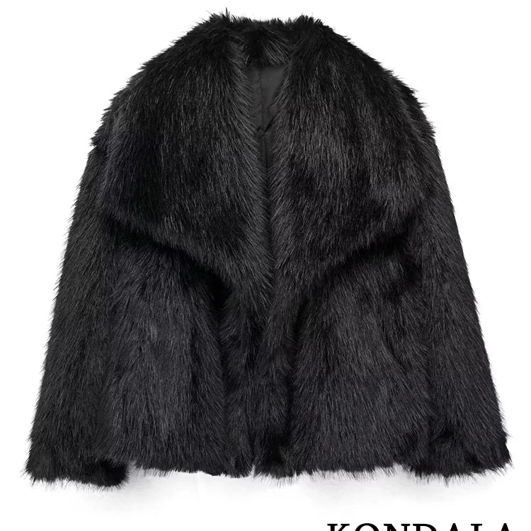 Vintage Faux Fur Oversized Coats Women Fashion Autumn Winter Thick Warm Jackets Casual Pockets Elegant Outwears