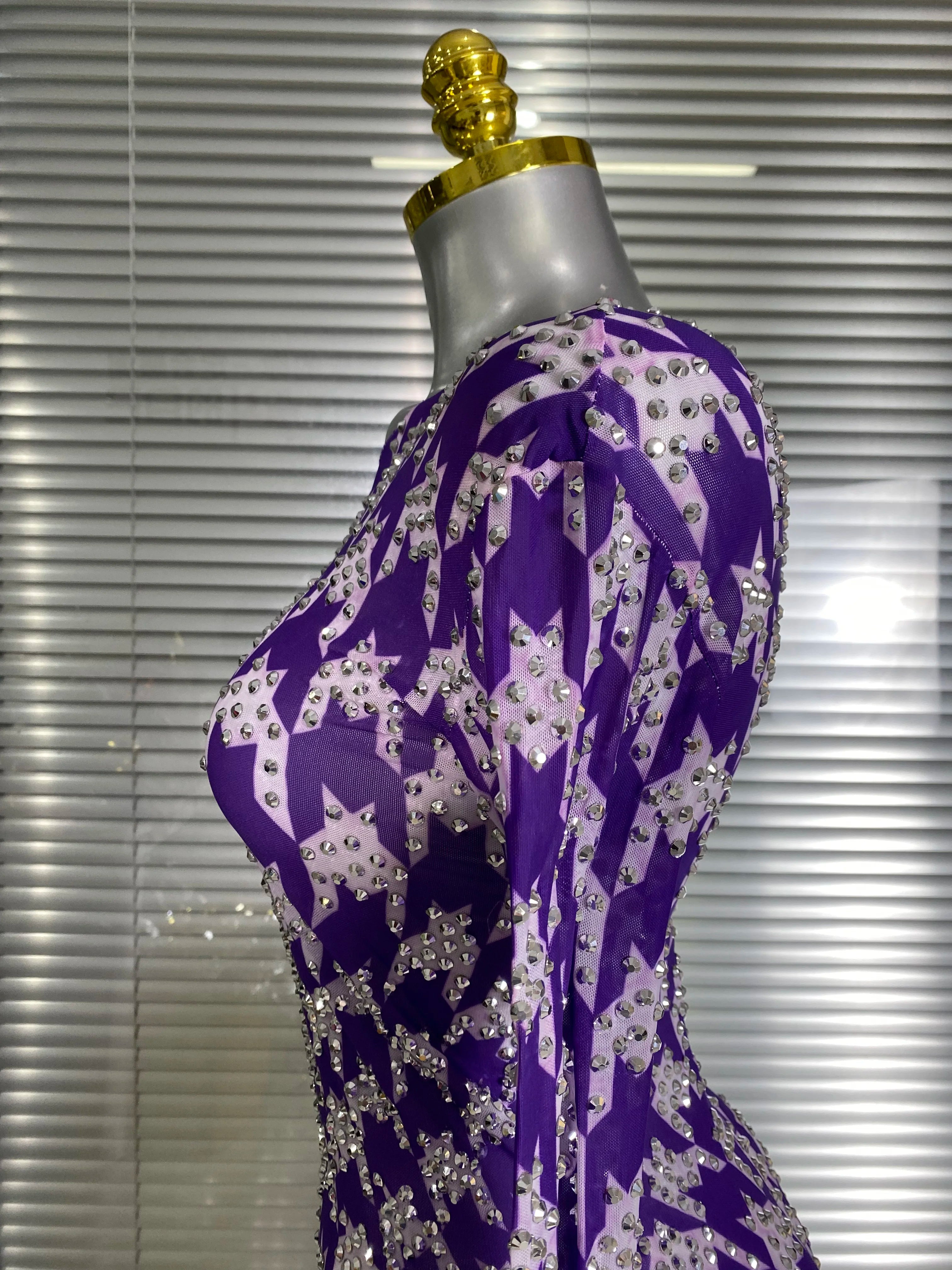 INS New Women Sexy See Through Crystal Diamonds Rhinestones Maxi Dress Birthday Party Bar Singer Stage Performance Costume