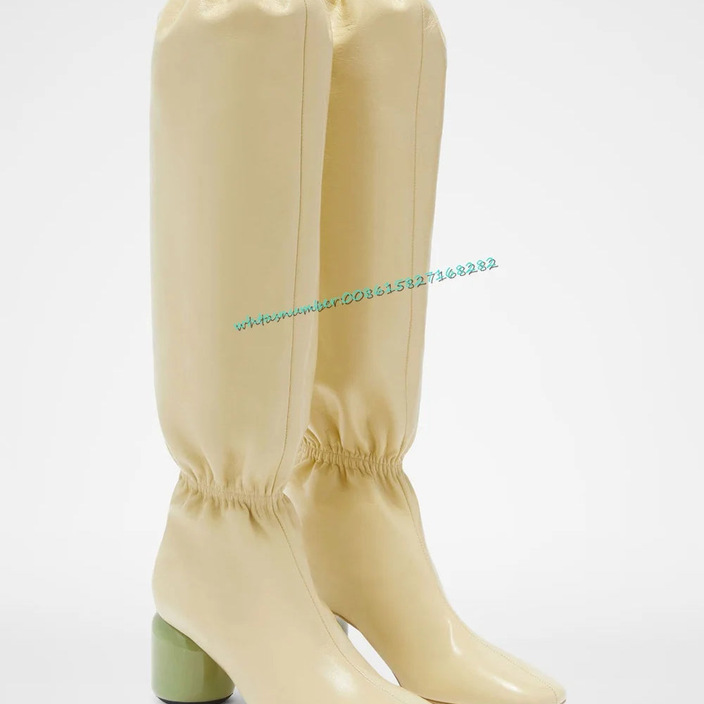 Strange Style Lantern Boots Solid Pointy Toe Leather Boots Fashion Runway Party Shoes for Women Autumn Leisure Sexy WHITE