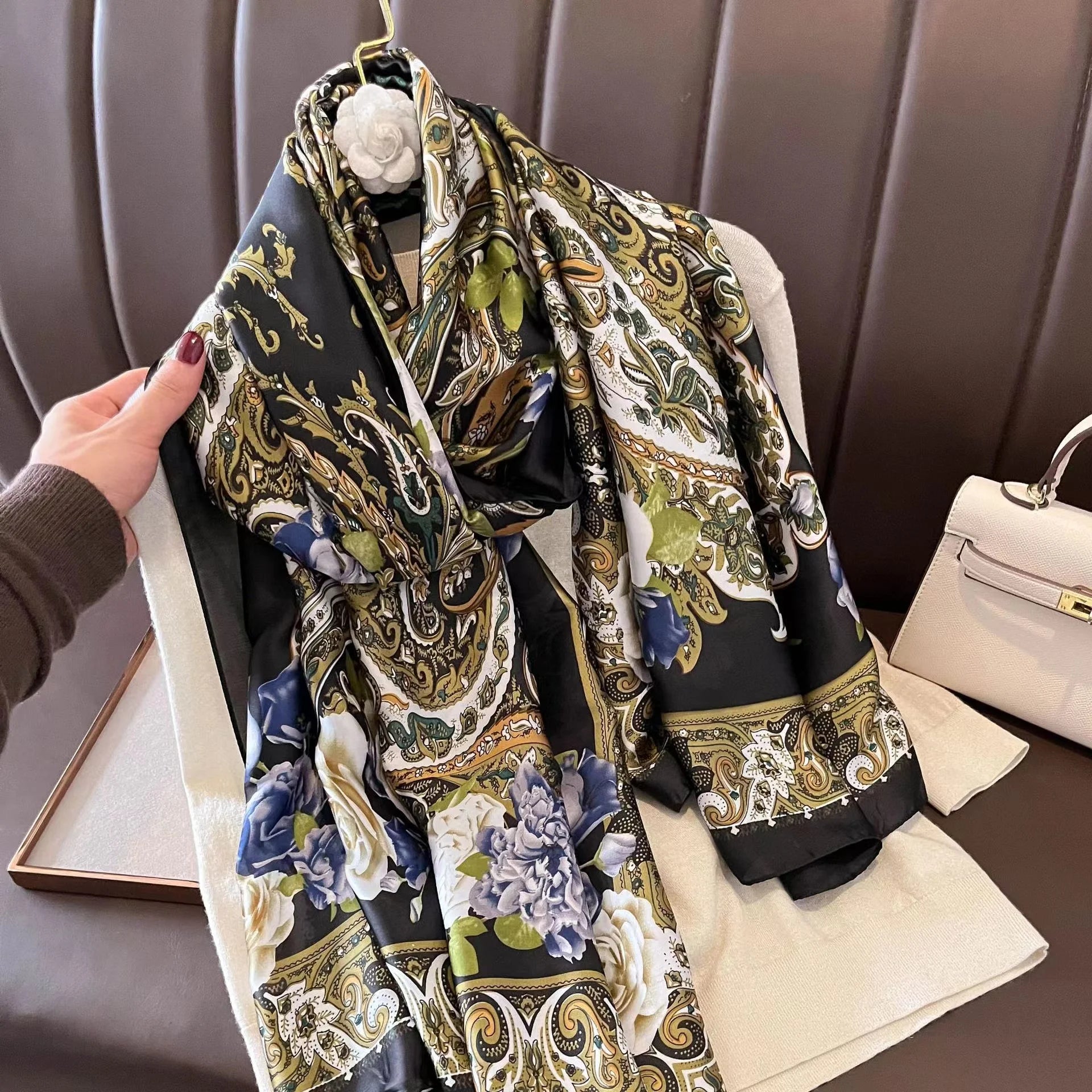180*90cm Luxury Brand Spring Summer Autumn Women Clothing New Fashion Color matching printed silk scarf lady popular turba 14 180cmx90cm