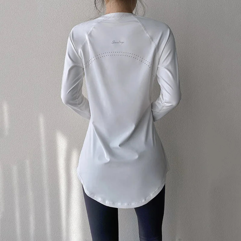 Xlwsbcr Long Sleeve Tees Sport Top Women Shirts Cover Hip Gym Shirt Fitness Fitted Tops Quick Dry Blouses Running Pilates Wear