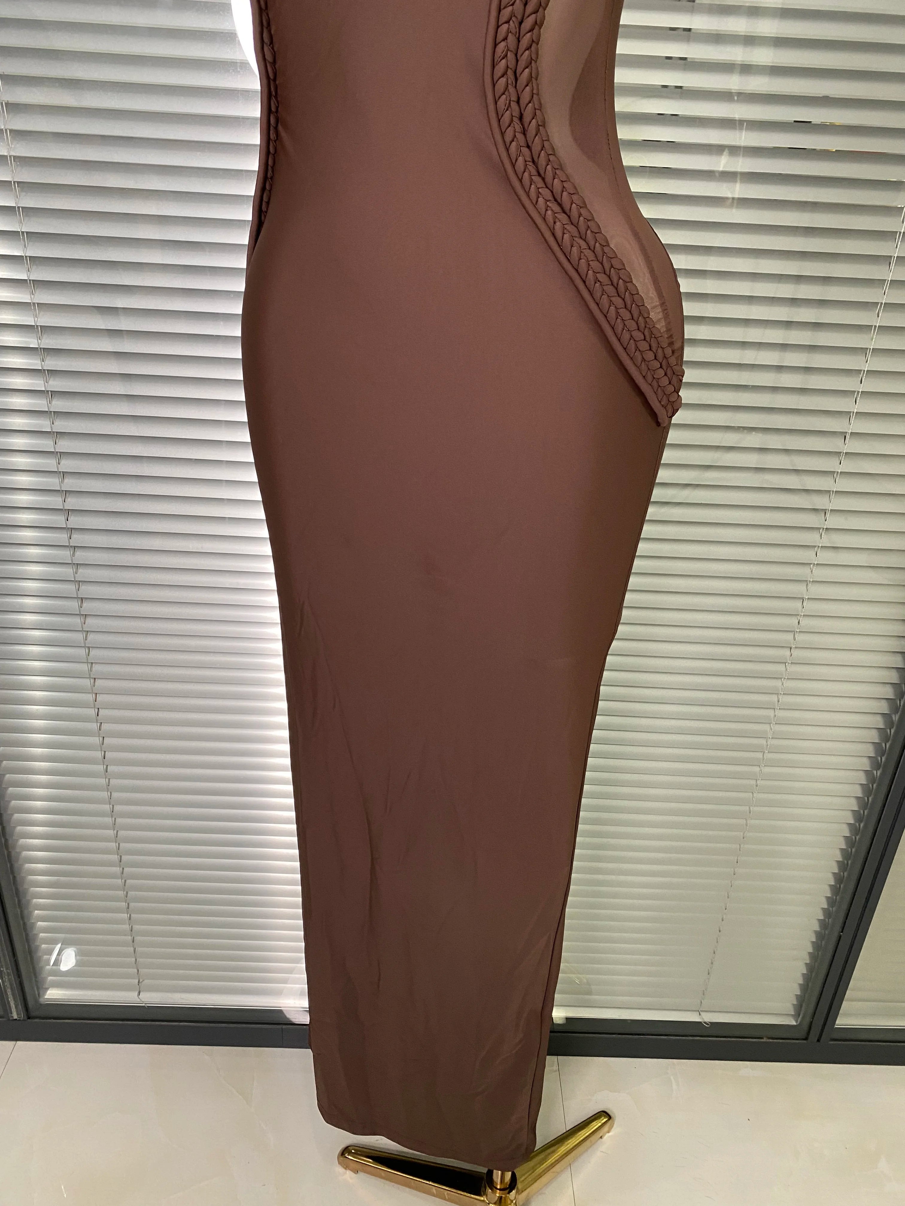 Brand New Women Sexy Sleeveless Brown Lace Long Dress Brown High Street Celebrity Party Dress