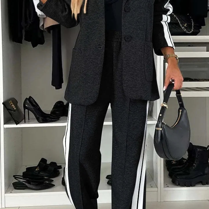 CM.YAYA Elegant Women Pants Suit and Long Sleeve Blazer Matching Set OL Streetwear Two 2 Piece Set 2024 Winter Ribbon Outfits