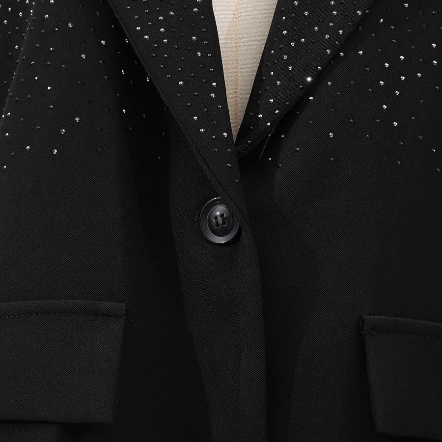 TWOTWINSTYLE Solid Spliced Stick Drill Elegant Jackets for Women Lapel Long Sleeves Patchwork Single Breasted Jacket Female New