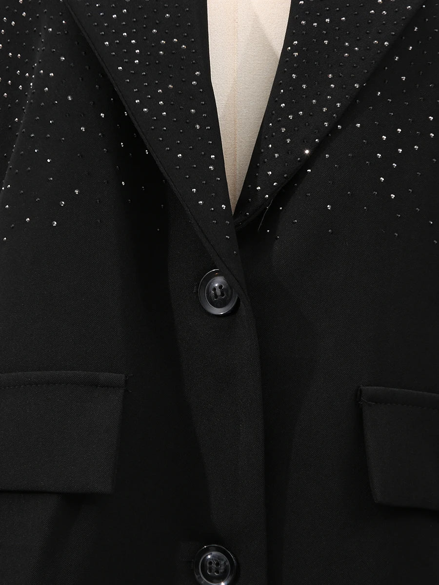 TWOTWINSTYLE Solid Spliced Stick Drill Elegant Jackets for Women Lapel Long Sleeves Patchwork Single Breasted Jacket Female New