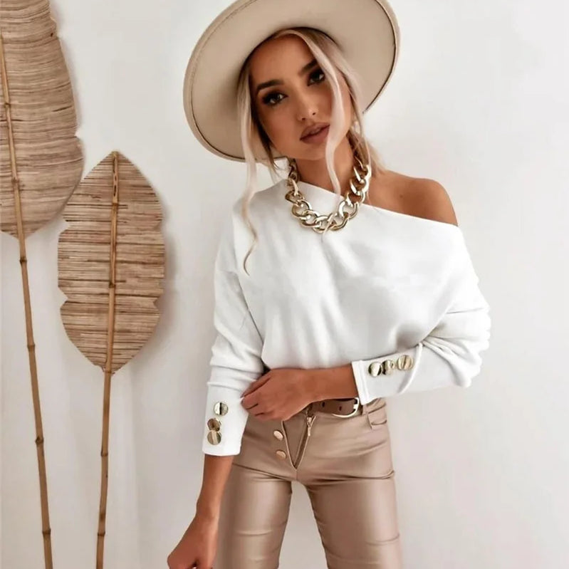 Oversized T-shirt Clearance Sale Women Tops Loose Pullover Autumn Long Sleeve Solid Black White Khaki Tees Buttons топ женский