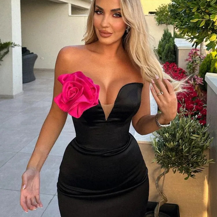Celebrity Women Summer Sexy Strapless Backless Flower Patchwork Maxi Long Bandage Dress 2024 Elegant Evening Club Party Dress