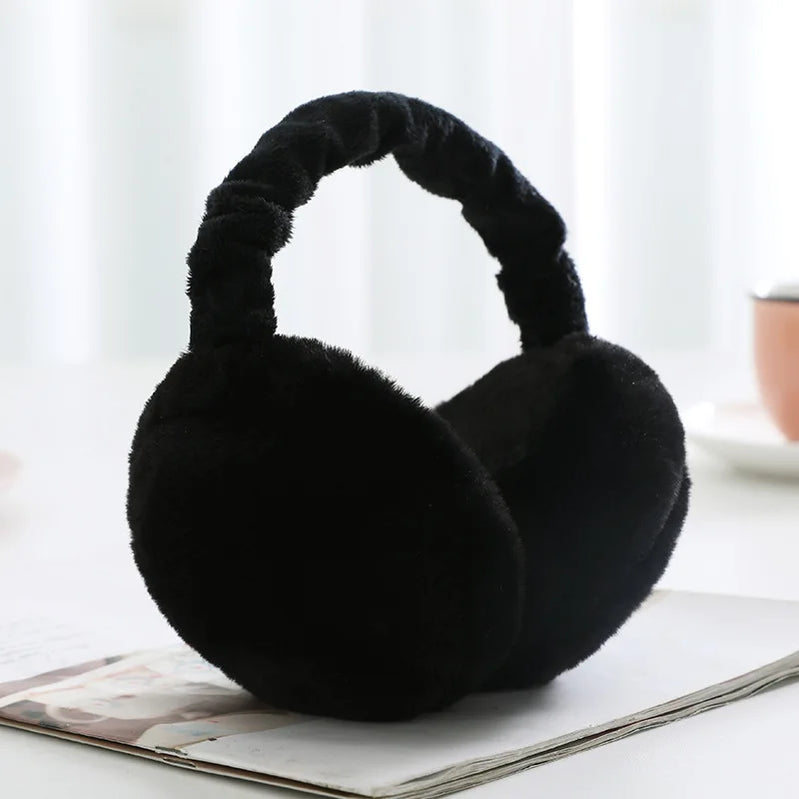 Plush Ear Muffs Warmer Foldable Ear Cover for Women Men Winter Warm Earflaps Outdoor Cold Protection Ear-Muffs Ear Cover Fashion C-Foldable Black