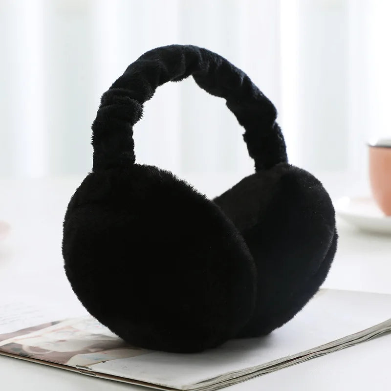 Plush Ear Muffs Warmer Foldable Ear Cover for Women Men Winter Warm Earflaps Outdoor Cold Protection Ear-Muffs Ear Cover Fashion C-Foldable Black