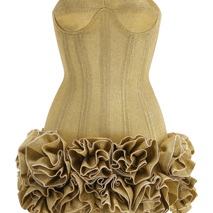 VC Christmas Dress Strapless Backless Red Structured Floral Embellished Mini Length Bodycon Celebrity Party Cocktail Dress