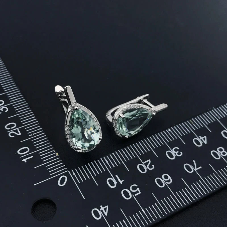 CSJ Elegant Natural Green Amethyst Earring Sterling 925 Silver Pear 8*12 Cut 10mm 5Ct Fine Jewelry for Women Lady Party Gift Box