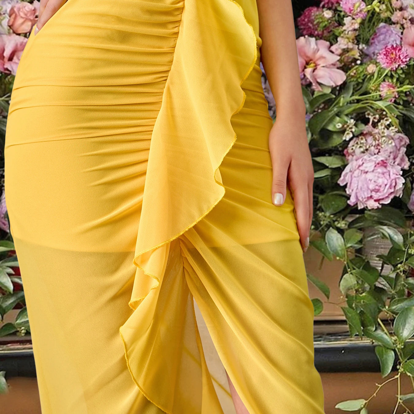 Summer Chiffon Long Dress Casual Square Neck Ruched Ruffle Halter Backless Bodycon Slim Dresses