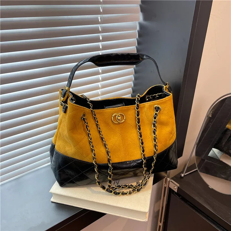 2025 New Matte Quilted Tote Bag for Women, Vintage Color Block Large Capacity Shoulder Purse, Multi-way Crossbody Bag for Work