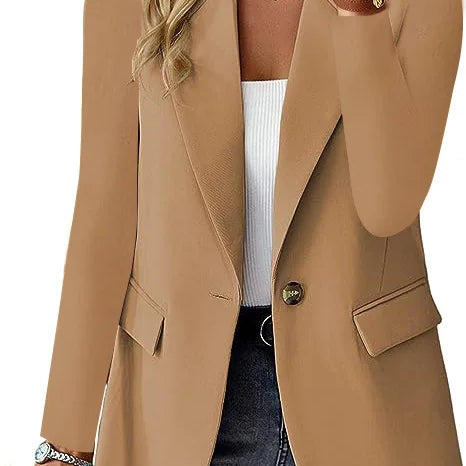 Blazer Woman Clothing Korean Style Outerwear Long Sleeved Top Solid Color Cardigan Autumn Winter Office Lady Jacket Elegant Coat Khaki