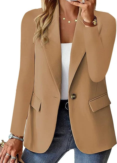 Blazer Woman Clothing Korean Style Outerwear Long Sleeved Top Solid Color Cardigan Autumn Winter Office Lady Jacket Elegant Coat Khaki