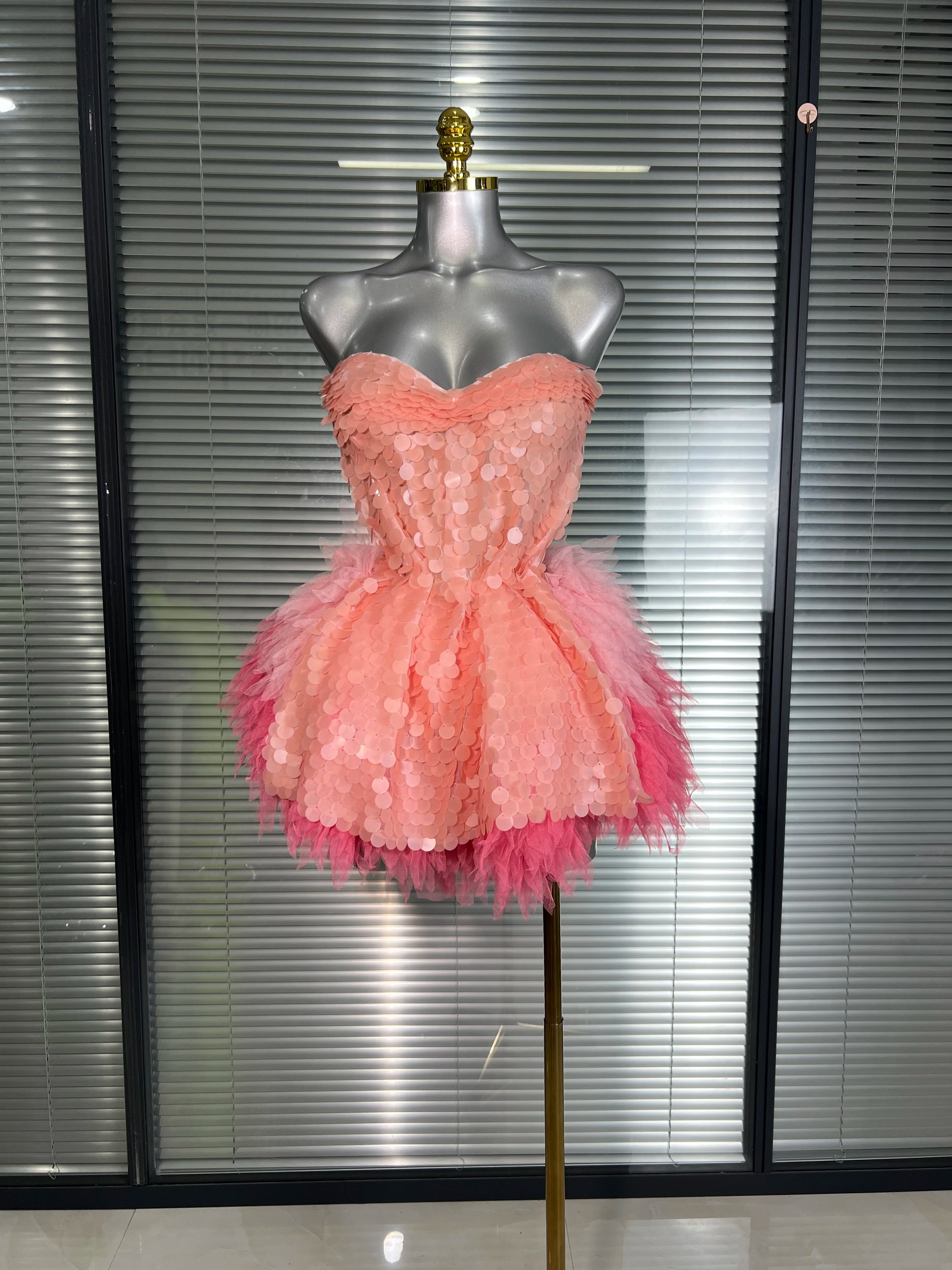 Women Sexy Sequins Two Pieces Set Shinning Night Club Skirt Suits Singer Dancer Adjustable Stage Performance Costume